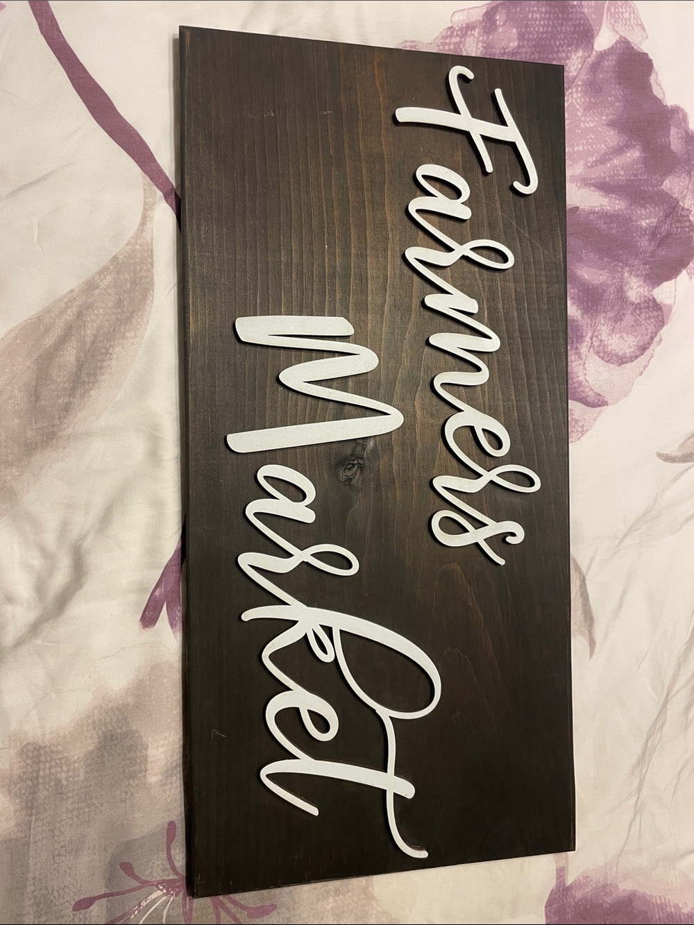 Farmers Market Rustic Wood Wall Sign in White and Dark Brown
